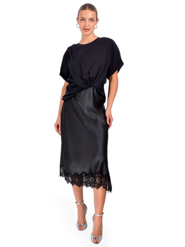 3.1 PHILLIP LIM Draped Combo T-Shirt Dress in Black/Slate Front View 1