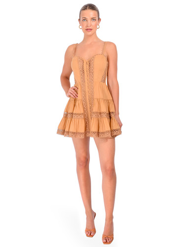 CHARO RUIZ Lenora Short Dress in Cinnamon Front View 1