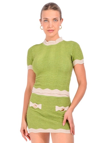 RETROFÊTE Iyla Rib Knit Top in Kiwi/Ivory Front View 