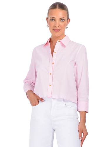 L'AGENCE Fawn Shirt in Pale Cameo Graphic Chain Scarf Front View 