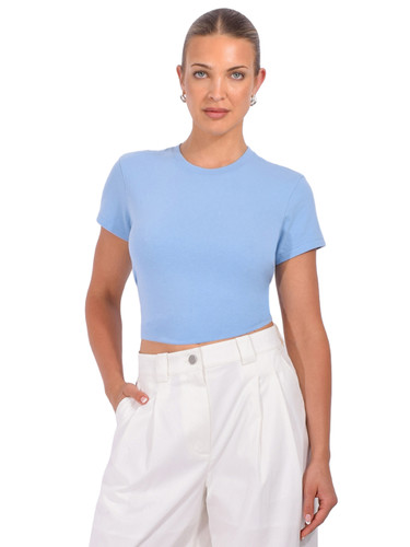FRAME The Vintage Baby Tee in Powder Blue Front View 