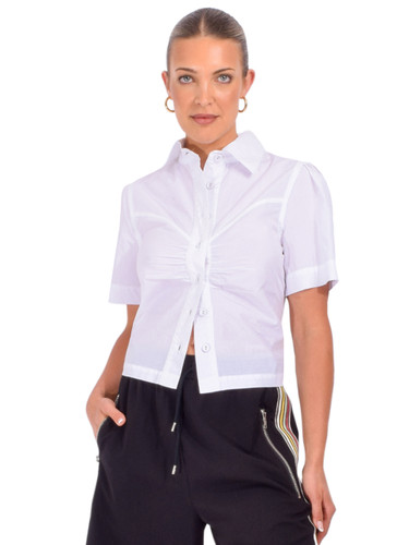 LOVE THE LABEL Jamie Puff Sleeve Top in Bright White Front View