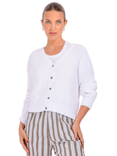 MINNIE ROSE Cotton Shaker Crop Cardigan in White Front View 