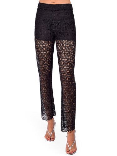 LE SUPERBE Micro Crochet Camp Pants in Black Front View 