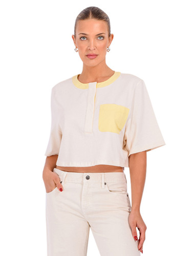FRAME The Bodega Tee in Lemon Multi Front View 
