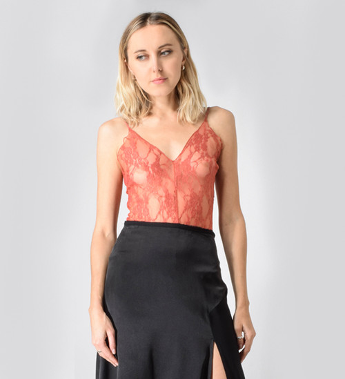 Sam & Lavi Lace Nicola Camisole in Rust Close Up Front View 
