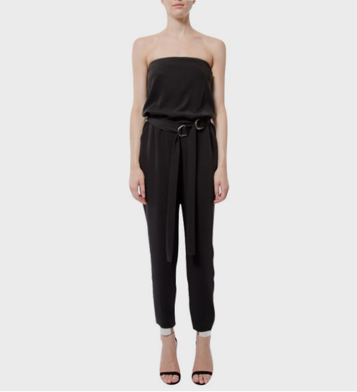 Elizabeth and James Black Strapless Carlisie Jumpsuit Front View 
