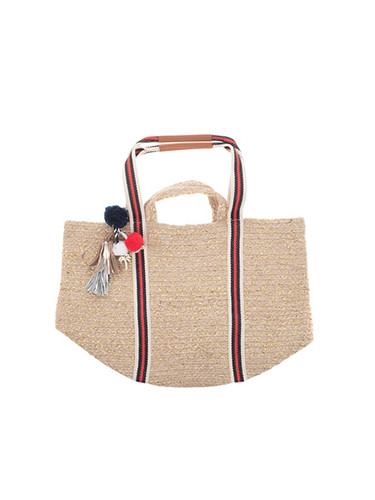 Star Mela Popi Lurex Basket Bag in Red & Navy Product Shot 