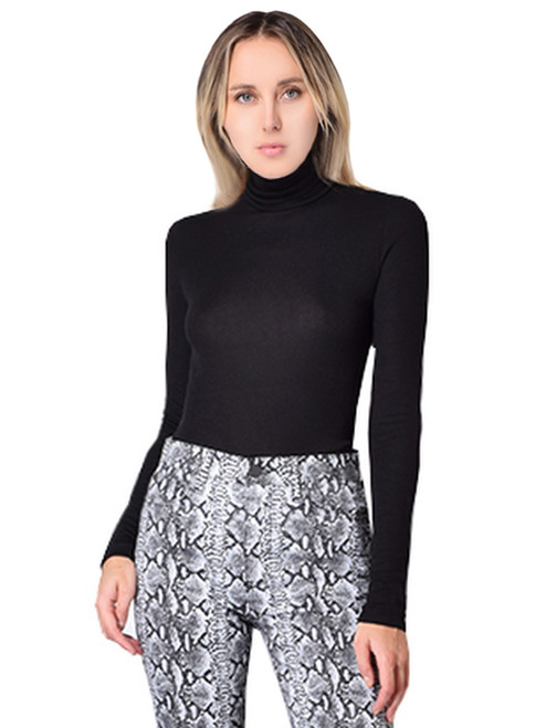 Maison T Travis Mock Neck Tee in Black Close Up Front View 