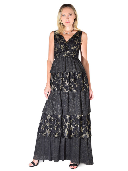 RACHEL ZOE Payten Layered Ruffle Maxi Dress Front View 