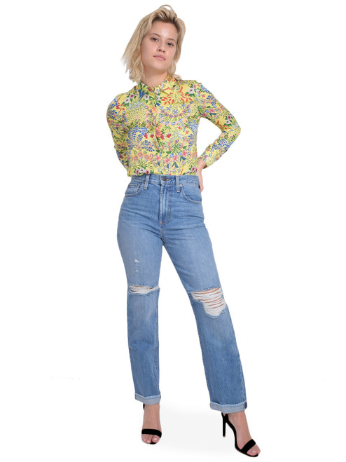 ALICE + OLIVIA Amazing High Rise Boyfriend Jean in Not Yours Full Outfit 