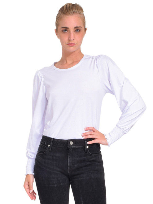SERRA Puff Sleeve Top in Bright White Front View 