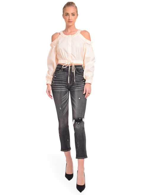 Jonathan Simkhai Abbey Ruched Poplin Top in Almond Full View 