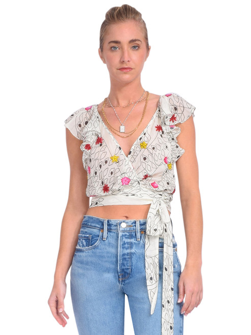 La Fuori Balut Embroidered Wrap Blouse Front View 

