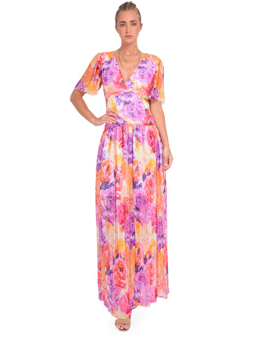 Gilner Farrar Elena Cutout Maxi Dress in Floral Bouquet Front View 2