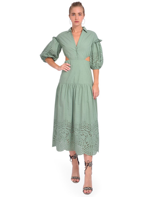 Karina Grimaldi Graciela Cutout Midi Dress in Cucumber Front View 2