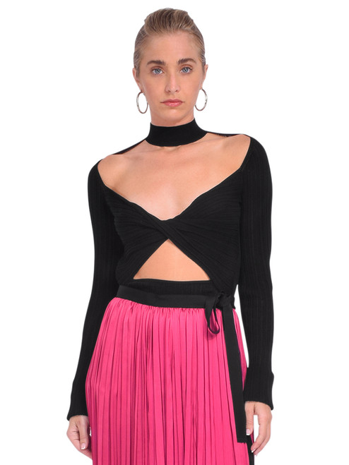 3.1 Phillip Lim Long Sleeve Twist Front Turtleneck in Black Front View 