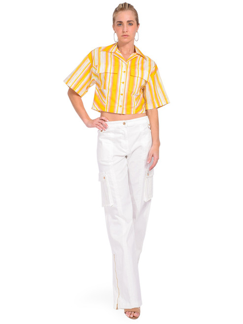 3.1 Phillip Lim Painted Stripe Cropped Shirt in Sunburst Multi Full Outfit 