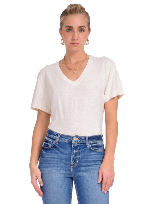 RAGABOND Hemp V-Neck Tee in Vintage White Front View 