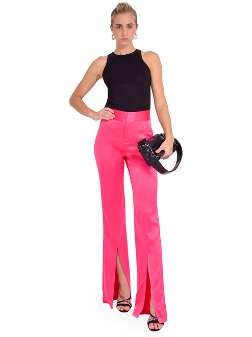 Alice + Olivia Jody High Waisted Front Slit Pant in Candy Pink Full Outfit 