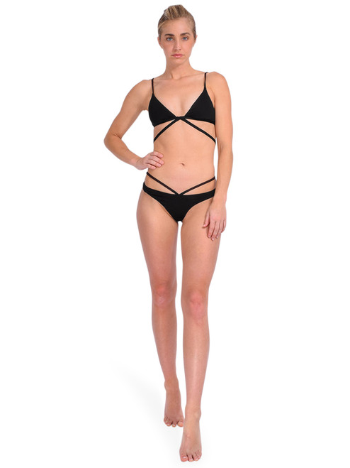 SIMKHAI Strappy Bikini Set in Black Front View 2