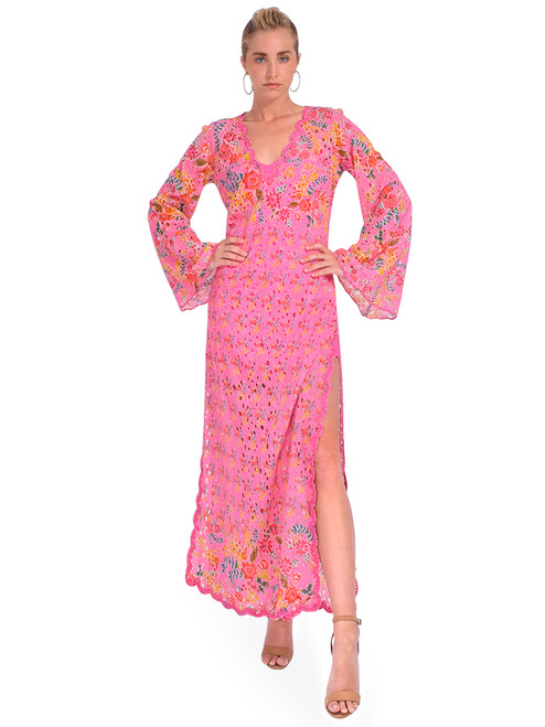Hemant & Nandita Fiora Kaftan Dress in Pink Front View 2