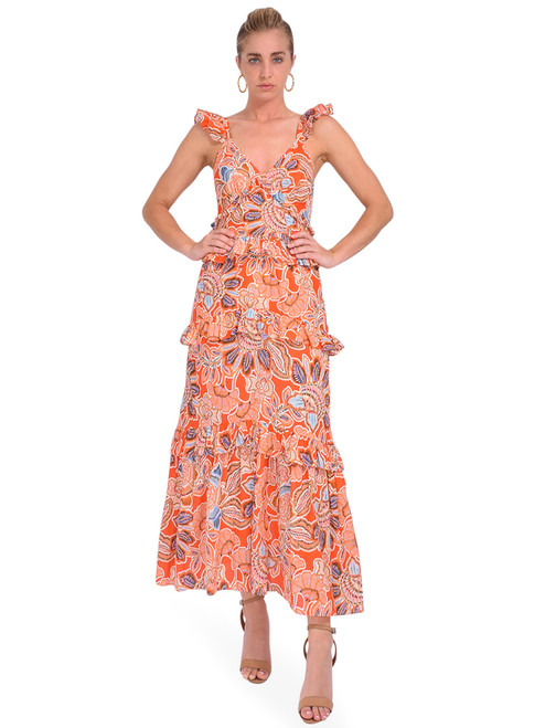 MISA LOS ANGELES Morrison Dress in Tangerine Flora Front View 2