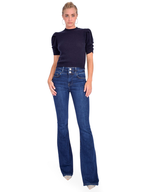 FRAME Double Waistband High Flare in Majesty Full Outfit 