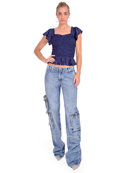 LOVE THE LABEL Annika Top in Sapphire Full Outfit 

