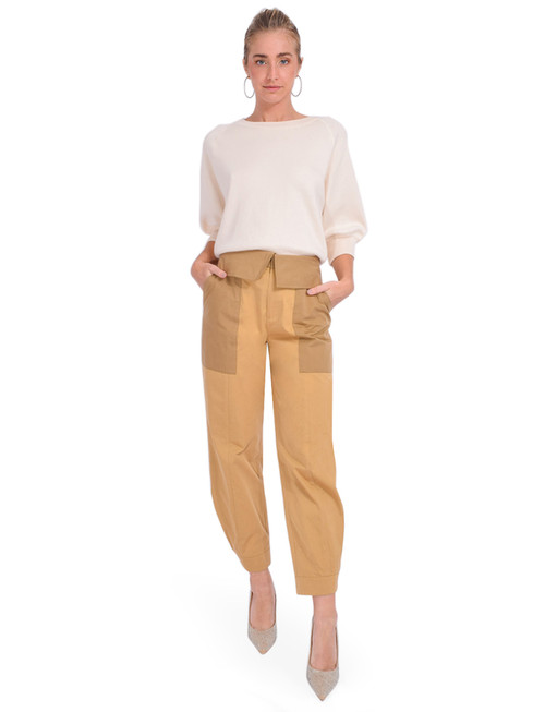 FRAME Foldover Trouser in Light Tan Multi Full Outfit 