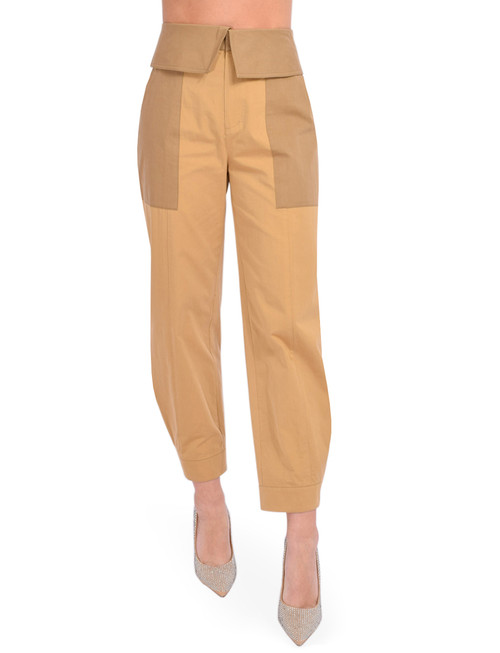 FRAME Foldover Trouser in Light Tan Multi Front View 