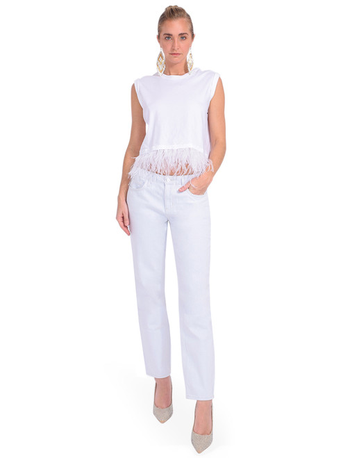 L'AGENCE Mateo Slouchy Straight Leg Jean in Blue Frost Full Outfit 
