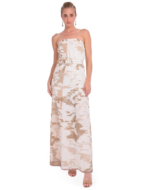 Hemant & Nandita Nima Maxi Dress in Brown/White Front View 1