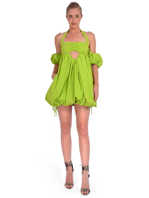 Jasmine Elaine Design Bubble Hem Babydoll Dress in Lime Green Front View 