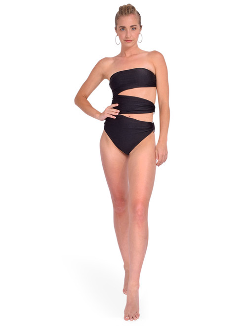 SIMKHAI Esmerelda One Piece Cut-Out Swimsuit in Black Front View 2 