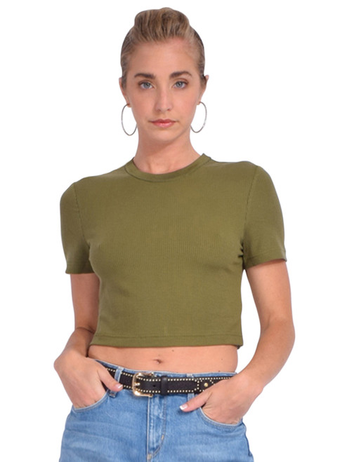 SIMKHAI Cinta Crop Top in Army Green Front View 