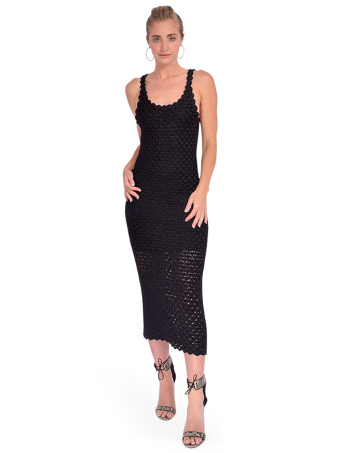 Alice + Olivia Bray Luster Crochet Dress in Black Front View 1