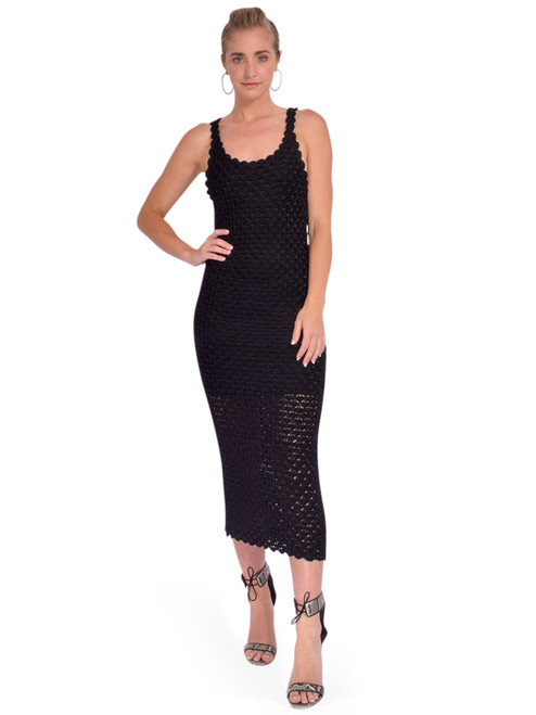 Alice + Olivia Bray Luster Crochet Dress in Black Front View 2