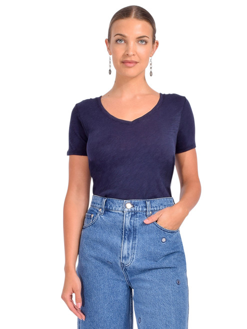ATM Slub Jersey V-Neck Tee in Midnight Front View 