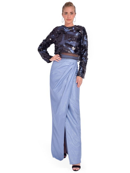 SABINA MUSAYEV Jetta Column Skirt in Sky Blue Full Outfit 