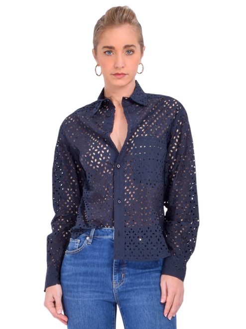 CISSA The DAILY Shirt in Navy Cotton Eyelet Front View 
