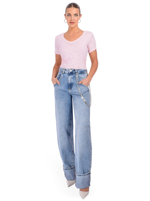 ATM Slub Jersey Classic Short Sleeve V-Neck Tee in Pink Camelia Full Outfit 