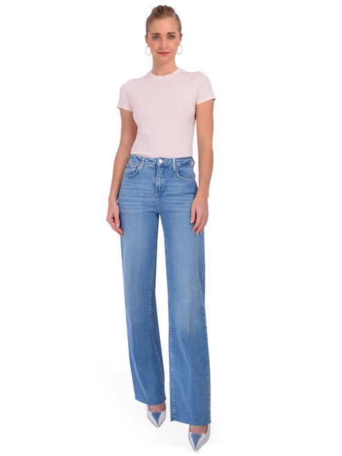 L'AGENCE Scottie Wide-Leg Jean in Calloway Blue Full Outfit 