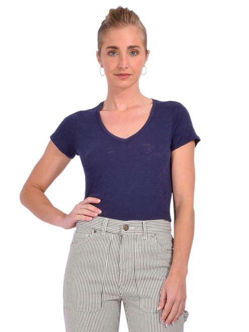 ATM Slub Jersey Schoolboy V-Neck Tee in Midnight Front View 