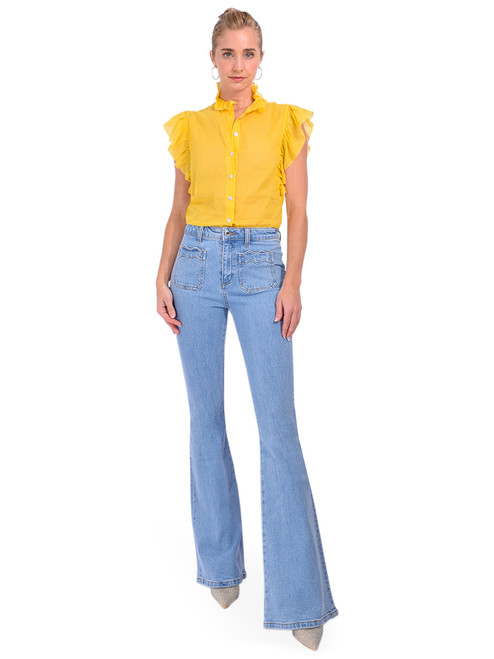 Retrofete Esperanza Denim Pant in Mercer Blue Full Outfit 