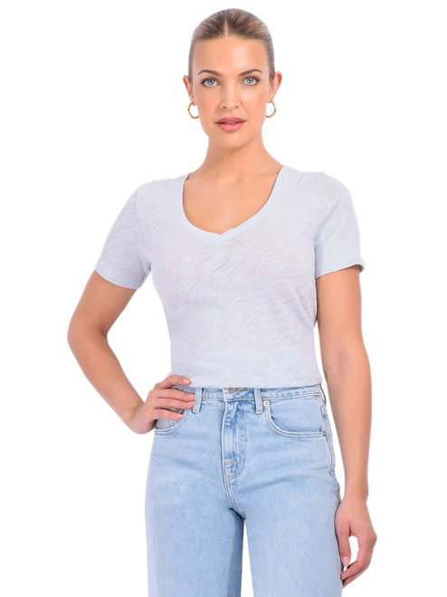 ATM Slub Jersey Classic Short Sleeve V-Neck Tee in Powder Blue Front View 