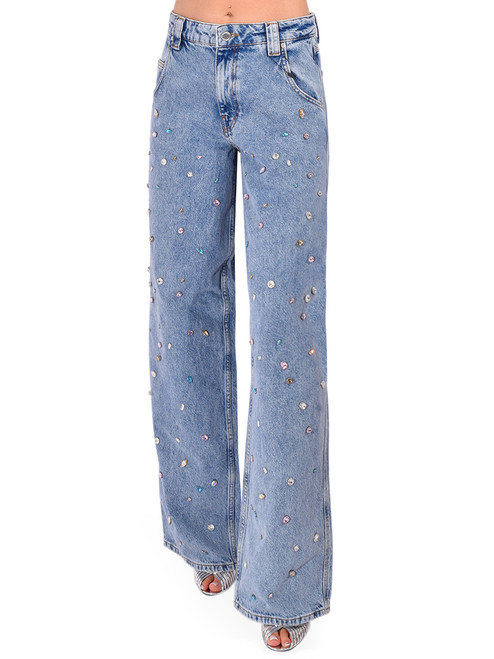 ESSENTIEL ANTWERP Higg Rhinestone Jeans in Lake Blue Front View 