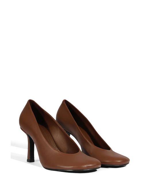 SCHUTZ Brigitte Leather Pump in Root Brown Front View 
