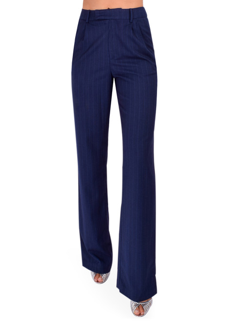 KARINA GRIMALDI Zoe Pinstripe Pants in Navy Front View 