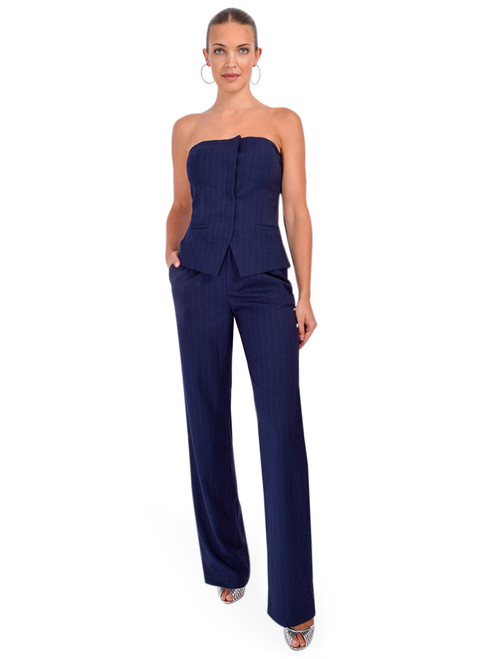 KARINA GRIMALDI Zoe Pinstripe Pants in Navy Full Outfit 